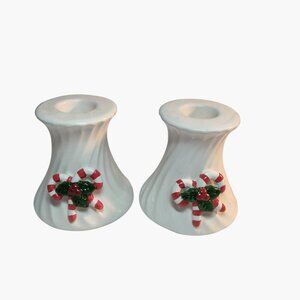 Brinns Candy Cane Candle Holders Christmas White Ceramic